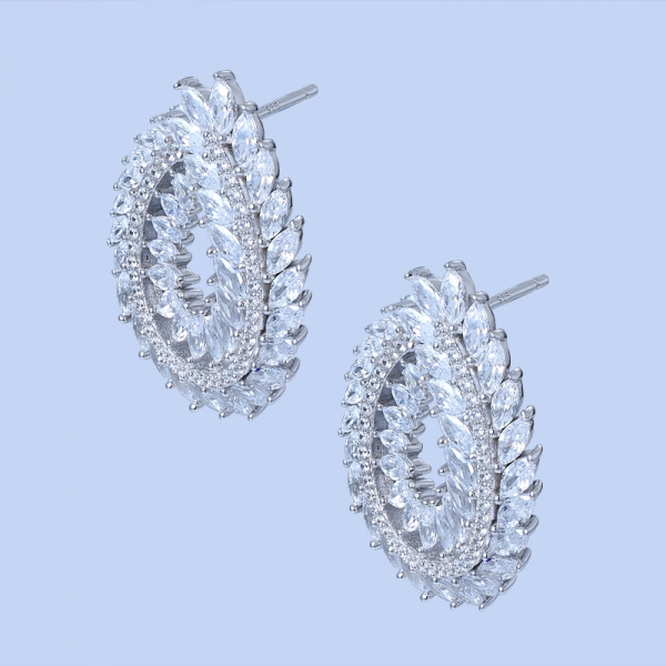 925 Sterling Silver Hoop Earrings With White CZ 