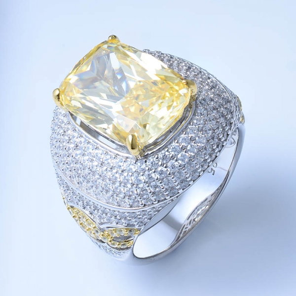 925 Sterling Silver Brilliant Ring With Diamond Yellow CZ 