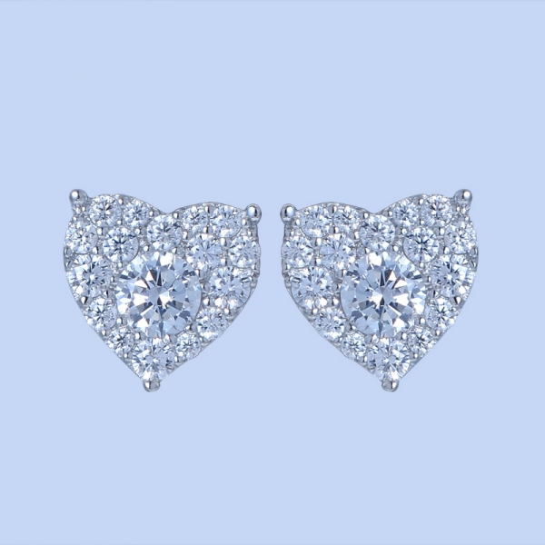 925 Sterling Silver Heart-Shaped Earrings With White CZ 