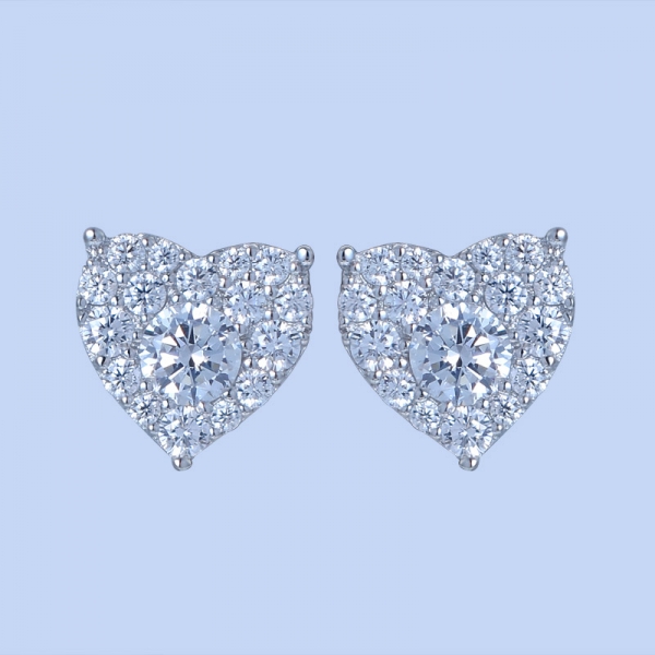 925 Sterling Silver Heart-Shaped Earrings With White CZ 