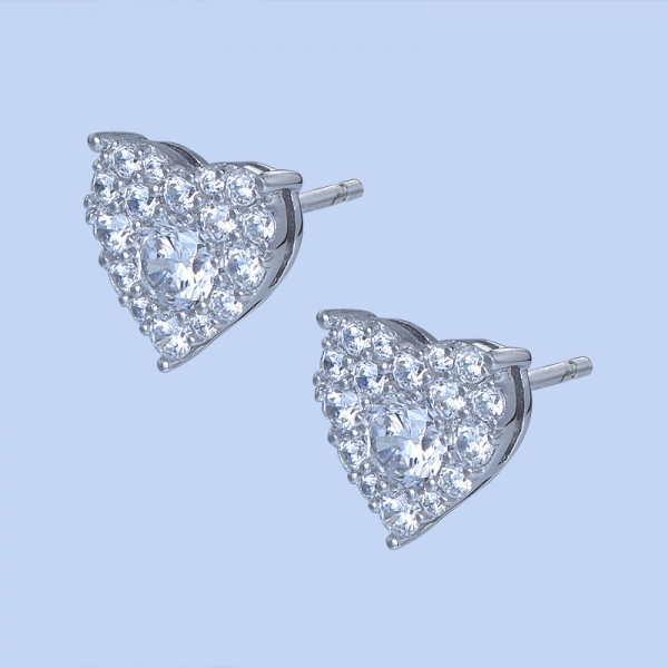 925 Sterling Silver Heart-Shaped Earrings With White CZ 