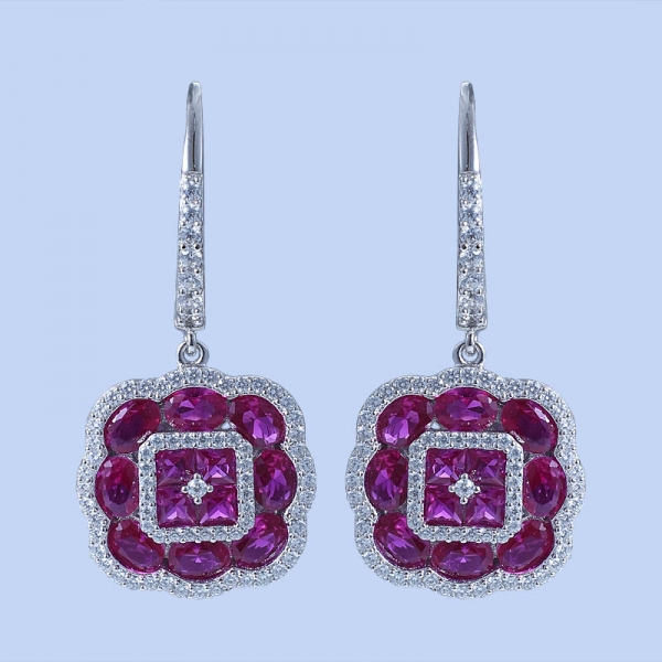 925 Sterling Silver Paraiba YAG & Red Corundum Earrings 