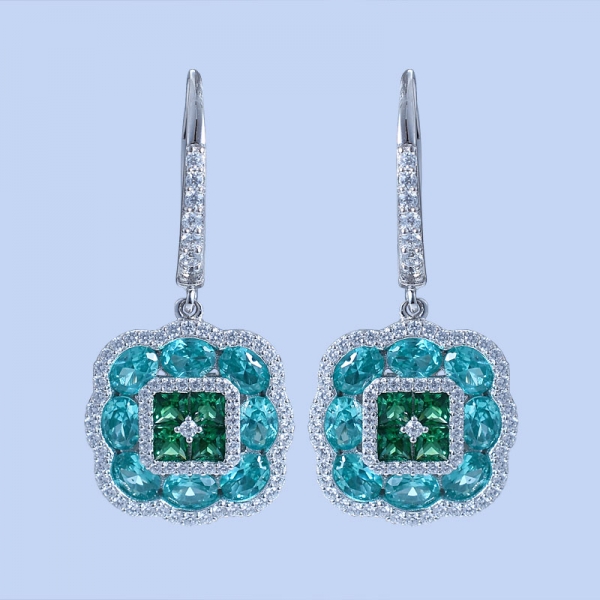 925 Sterling Silver Paraiba YAG & Red Corundum Earrings 