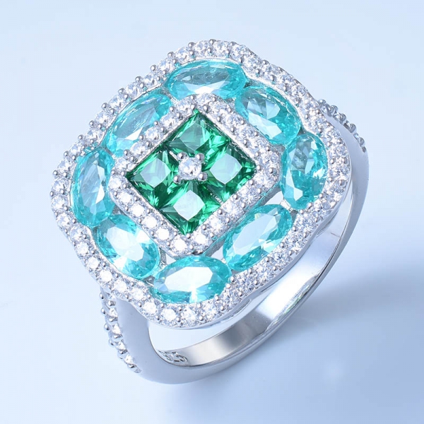 925 Sterling Silver Paraiba YAG & Red Corundum Ring 