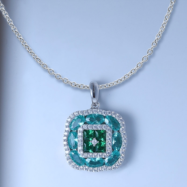 925 Sterling Silver Paraiba YAG & Red Corundum Pendant 