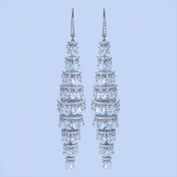 India Style Silver Slotting White CZ Jewelry Mideast Style Chandelier Earrings 