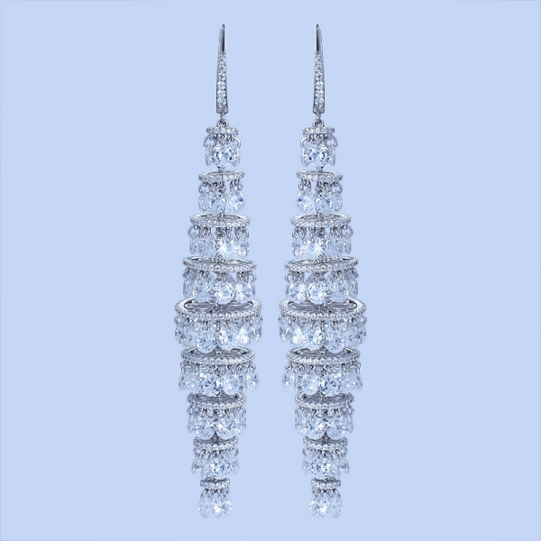 India Style Silver Slotting White CZ Jewelry Mideast Style Chandelier Earrings 