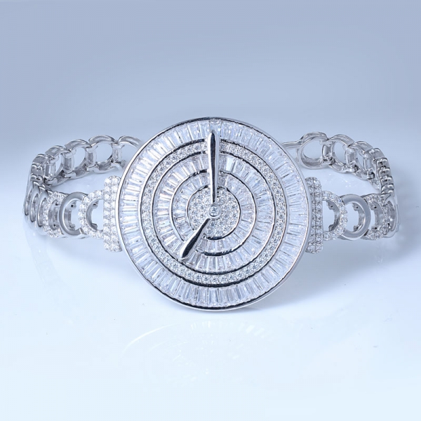 White Cubic Zirconia Rhodium Over Sterling Silver Diamond Watch Bangle Bracelet 