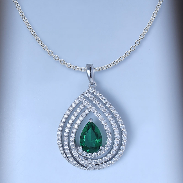 3ct Colombian Emerald Pear Cutting Rhodium Over Silver Pendant 