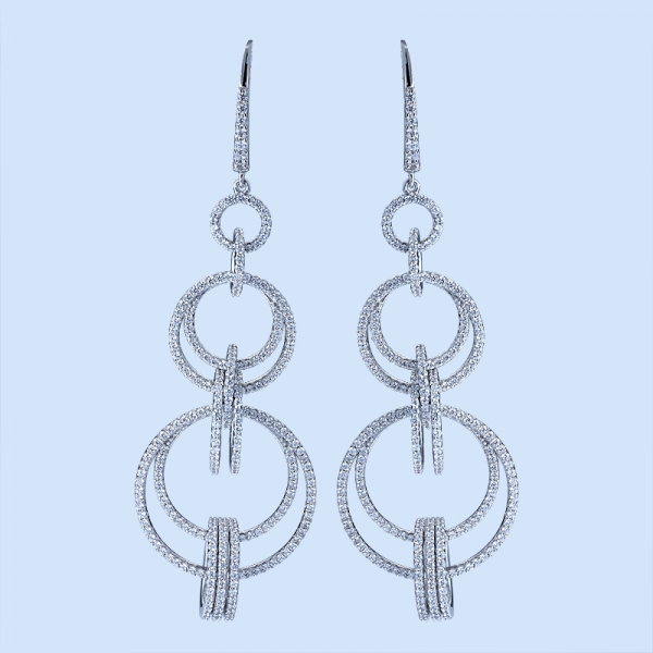 White Cubic Zirconia Double Sided Hanging 925 Sterling Silver Earrings 