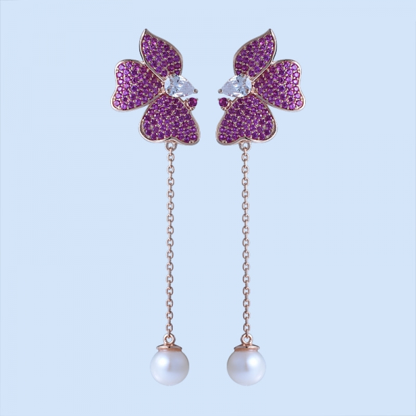Fresh Water Pearl With Blue Sapphire Rhodium Over Sterling Silver Earrings 