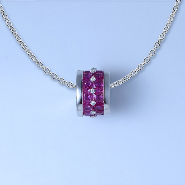 Exquisite Handmade Square Lab Created Ruby rhodium over Silver Jewelry Pendant Necklace 