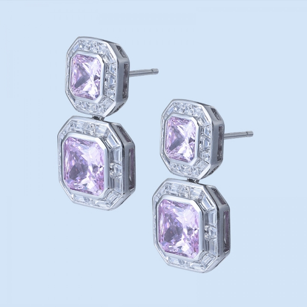 Princess Pink Diamond Simulant Rhodium Over Silver Earrings 