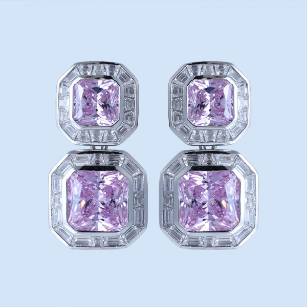 Princess Pink Diamond Simulant Rhodium Over Silver Earrings 