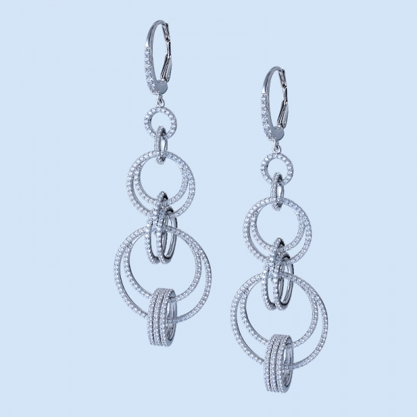 White Cubic Zirconia Double Sided Hanging 925 Sterling Silver Earrings 