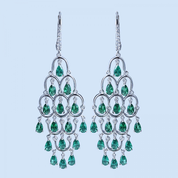 Pear Emerald Green Rhodium Over Sterling Silver Chandelier Earrings 