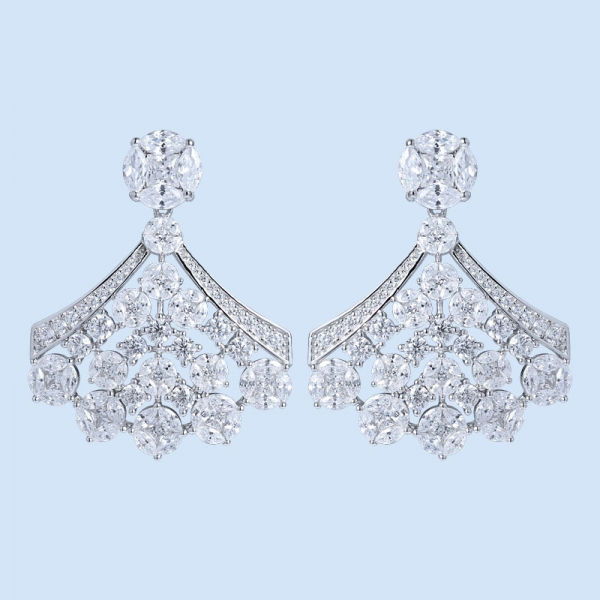 Paraiba Tourmaline Square Rhodium Over Sterling Silver Large earrings 