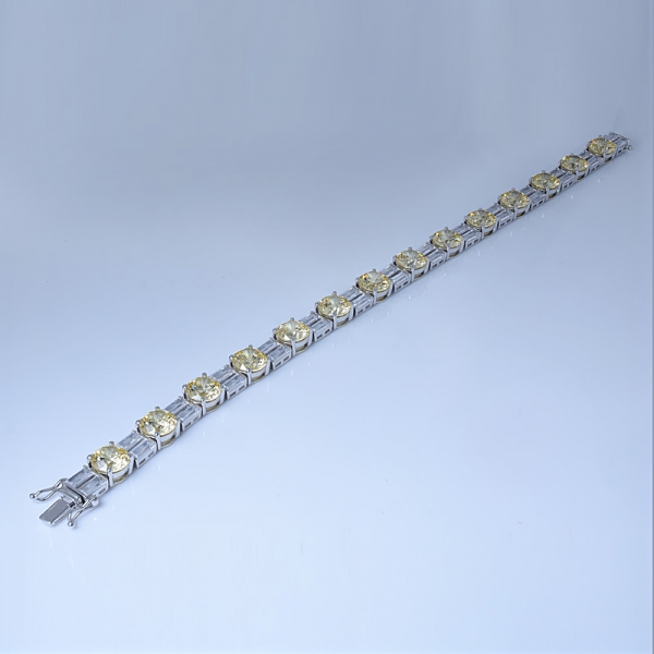 Round Simulate Yellow Diamond Rhodium Over Sterling Silver engraved bracelets 