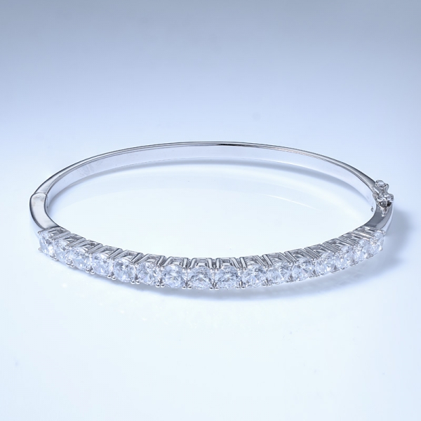 Round White Cubic Zirconia Rhodium Over Sterling Silver Bangle Bracelet 