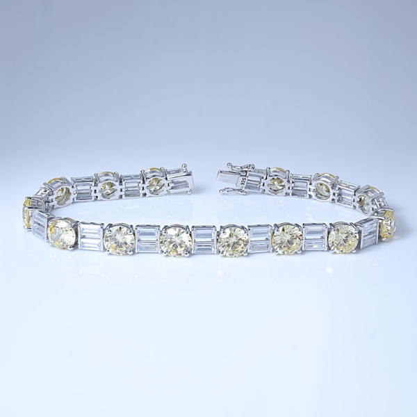 Round Simulate Yellow Diamond Rhodium Over Sterling Silver engraved bracelets 