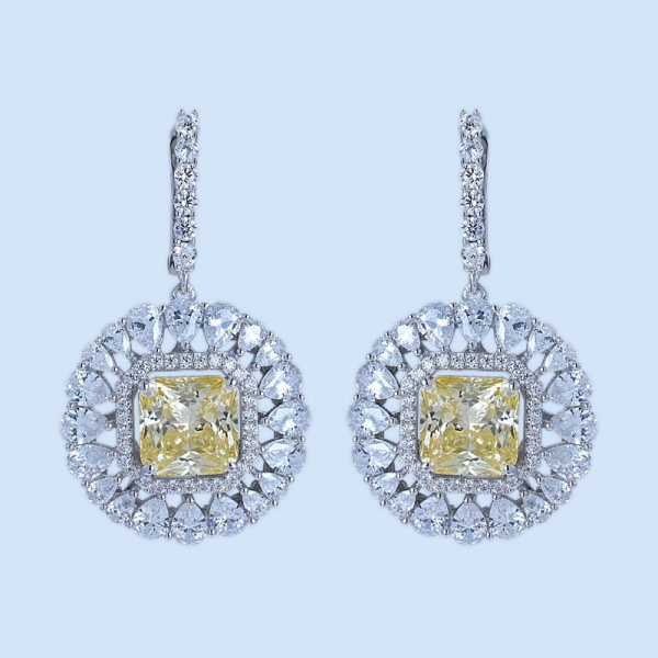 Wholesale Princess Simulate Yellow Diamond Rhodium Over Sterling Silver designer earrings 