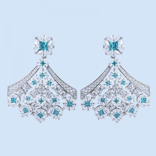 Paraiba Tourmaline Square Rhodium Over Sterling Silver Large earrings 