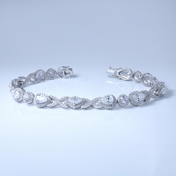 Lab Simulant Morganite And White Cubic Zirconia Rhodium Over Silver Jewelry Diamond Bracelet 