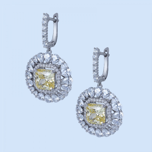 Wholesale Princess Simulate Yellow Diamond Rhodium Over Sterling Silver designer earrings 