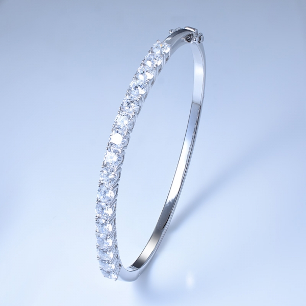 Round White Cubic Zirconia Rhodium Over Sterling Silver Bangle Bracelet 