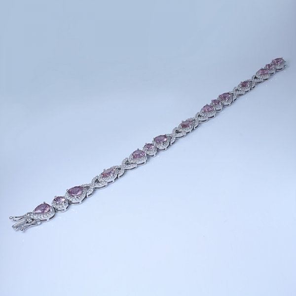 Lab Simulant Morganite And White Cubic Zirconia Rhodium Over Silver Jewelry Diamond Bracelet 