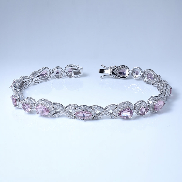 Lab Simulant Morganite And White Cubic Zirconia Rhodium Over Silver Jewelry Diamond Bracelet 