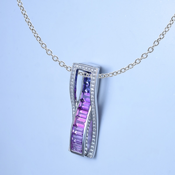 Wholesale 925 Sterling Baguette Rainbow Pendant Unique For Ladies 