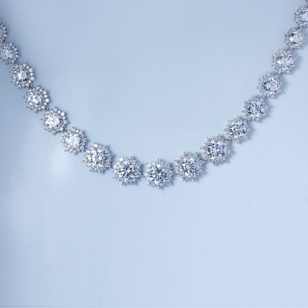 Classics White Cubic Zirconia Rhodium Over Long Silver Necklace For Ladies 