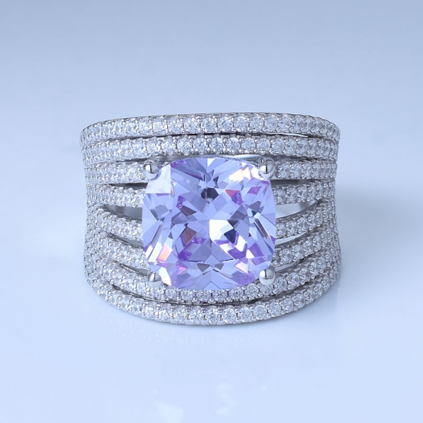 Cushion Lavender CZ Rhodium Over 925 Sterling Silver Engagement Rings 