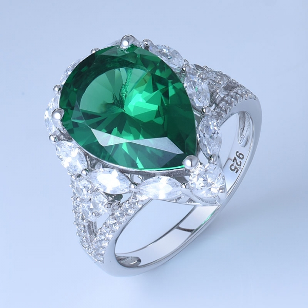 Pear Green Emerald Rhodium Over Sterling Silver Wedding Bands Rings 
