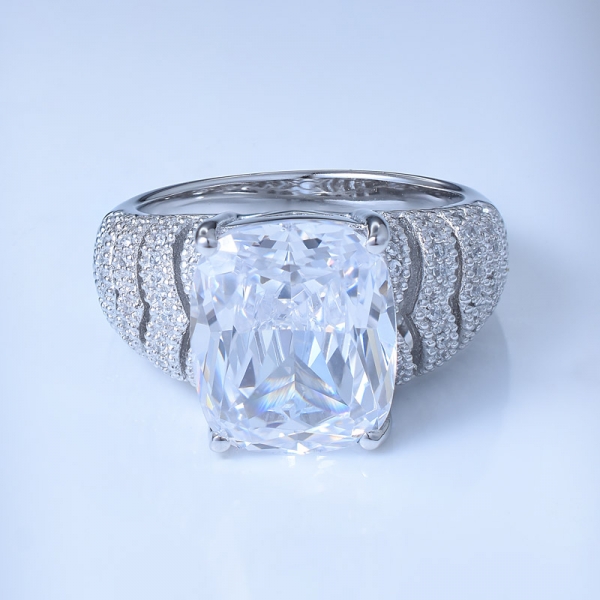 Princess White Zirconia Center Rhodium Over 925 Sterling Silver diamond wedding bands 