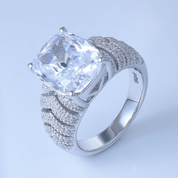 Princess White Zirconia Center Rhodium Over 925 Sterling Silver diamond wedding bands 