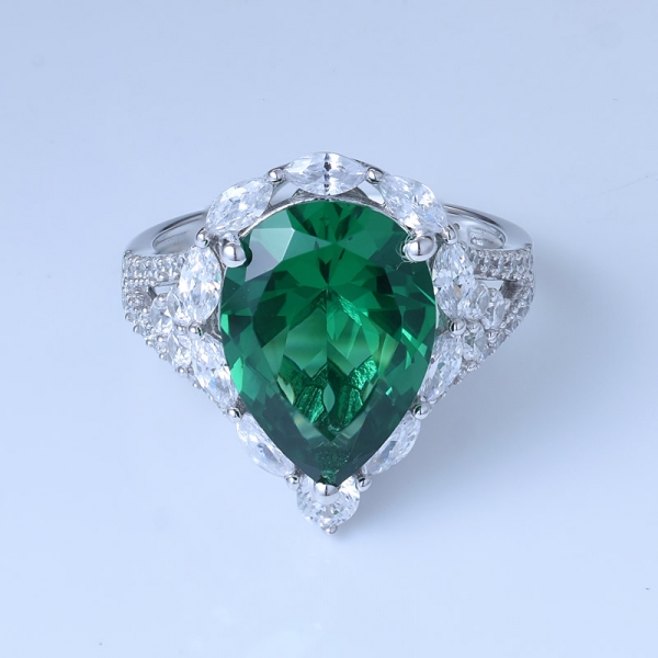 Pear Green Emerald Rhodium Over Sterling Silver Wedding Bands Rings 