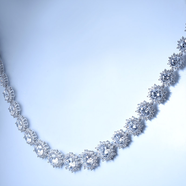 Classics White Cubic Zirconia Rhodium Over Long Silver Necklace For Ladies 