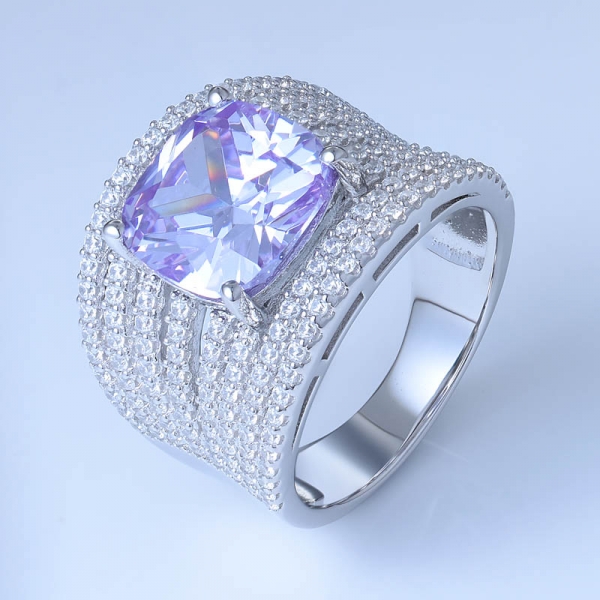 Cushion Lavender CZ Rhodium Over 925 Sterling Silver Engagement Rings 