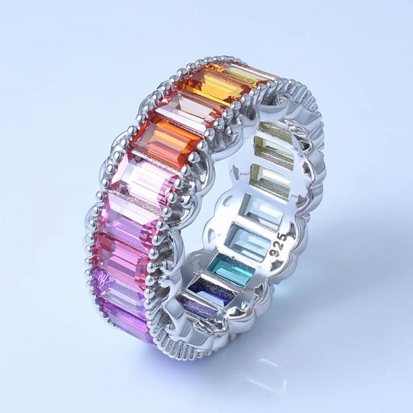 Baguette Rainbow Color Rhodium Over 925 Sterling Infinity Silver Ring 