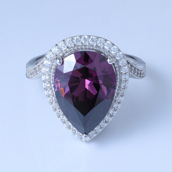 Rhodolite Cubic Zirconia Rhodium Over Sterling Silver Pear cut engagement rings 
