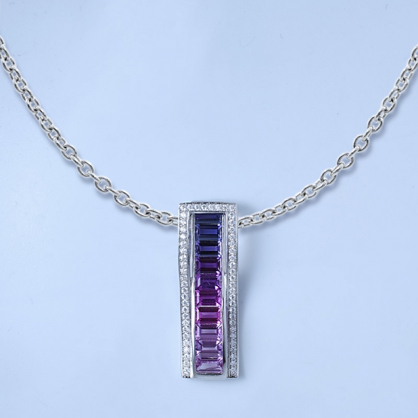 Wholesale 925 Sterling Baguette Rainbow Pendant Unique For Ladies 