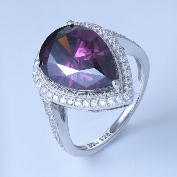 Rhodolite Cubic Zirconia Rhodium Over Sterling Silver Pear cut engagement rings 