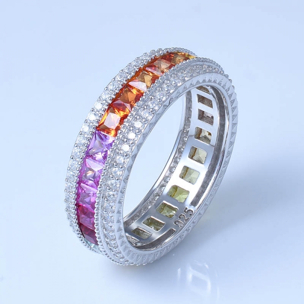 Rainbow Colorful Rhodium Over 925 Sterling Silver Princess Cut Engagement Rings 