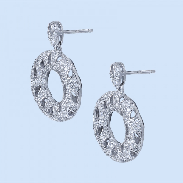 White Cubic Zirconia Rhodium Over Sterling Silver ear hoop earring 