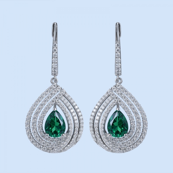 Pear Cut Emerald Green Rhodium Over Sterling Silver ladies earrings 