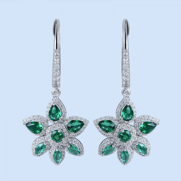 Emerald Green Rhodium Over Sterling Silver emerald earring 