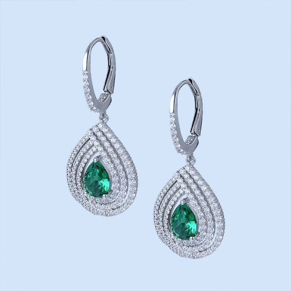 Pear Cut Emerald Green Rhodium Over Sterling Silver ladies earrings 