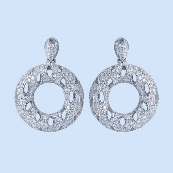 White Cubic Zirconia Rhodium Over Sterling Silver ear hoop earring 